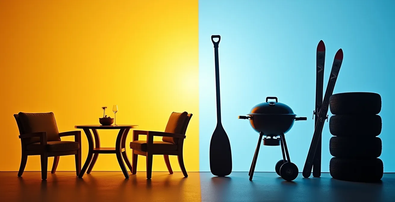 Cycle saisonnier de rotation des biens dans un garde-meuble québécois avec équipements d'été et d'hiver