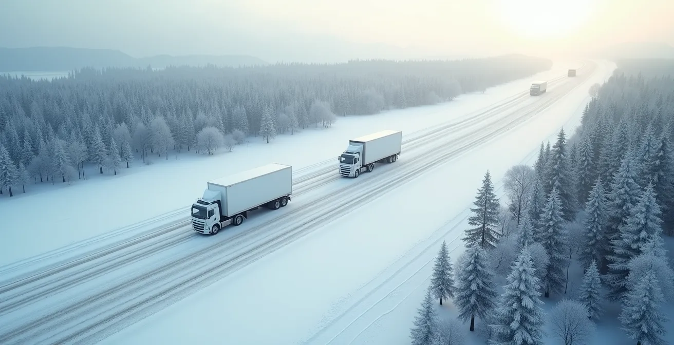 Vue aérienne stylisée montrant deux trajets de déménagement au Québec avec échelles de distance différentes