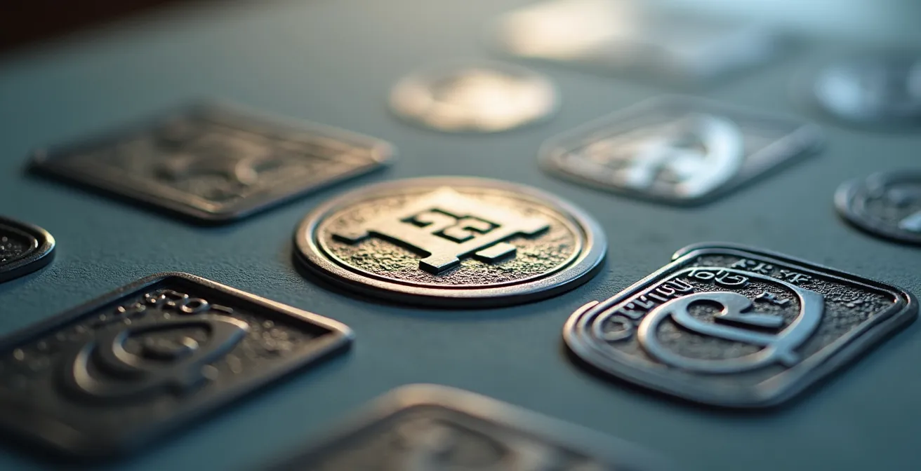 Gros plan sur des sceaux de certification professionnelle pour l'archivage d'entreprise