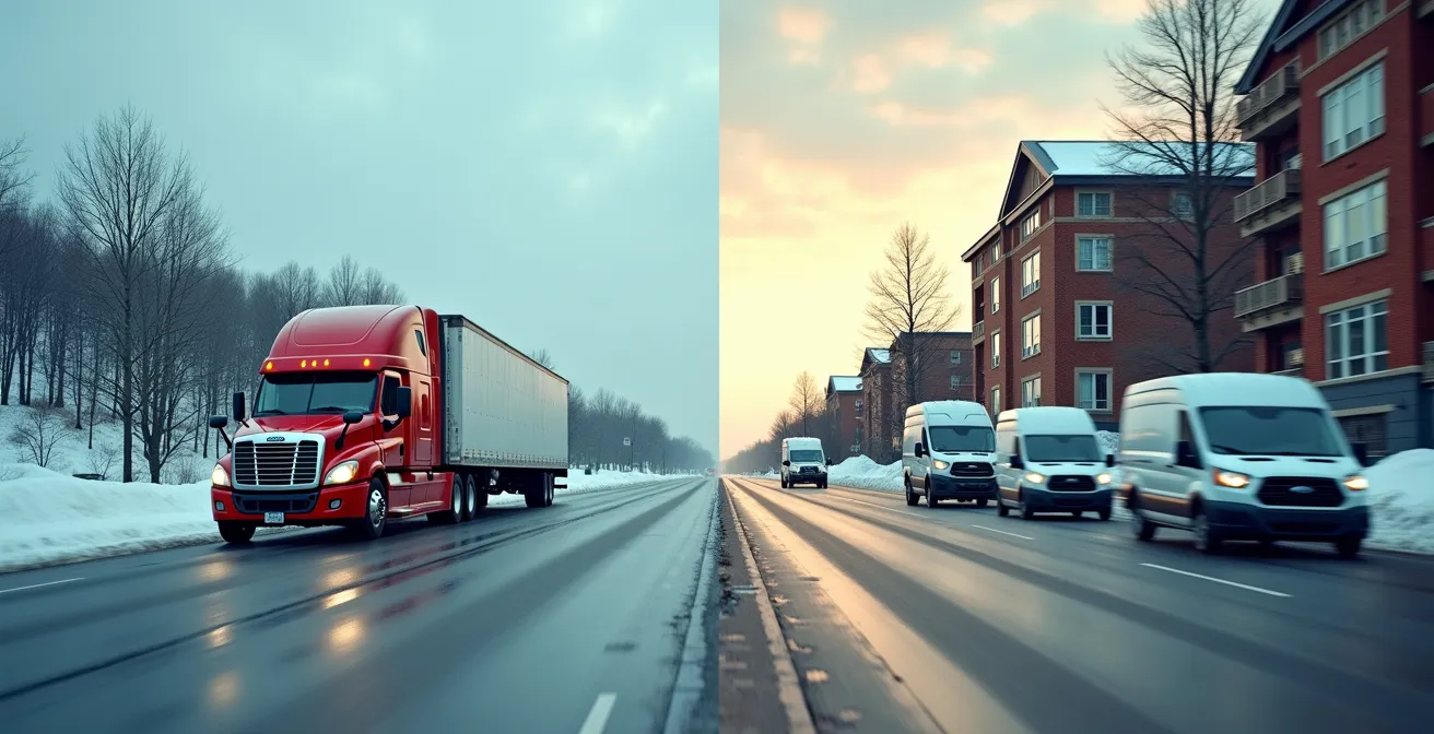 Graphique visuel comparant les coûts de transport sur longue distance versus le dernier kilomètre au Québec