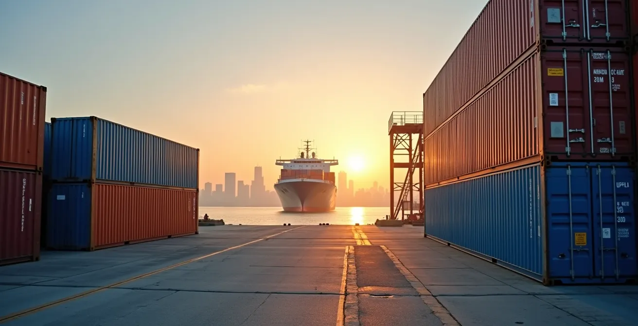 Vue panoramique du port de Montréal avec conteneurs de déménagement et cargo maritime
