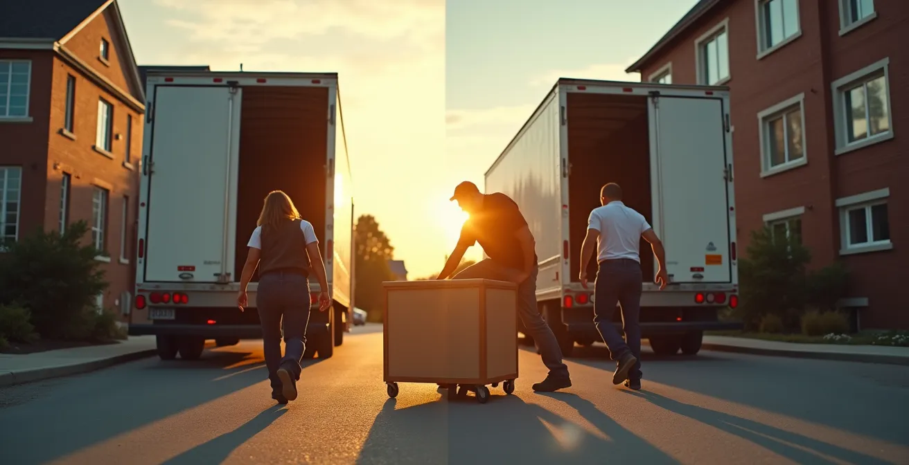 Comparaison visuelle entre location de camion et service de déménagement professionnel au Québec
