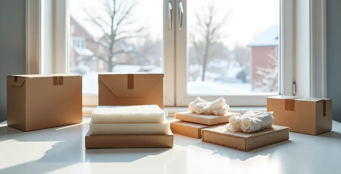 Arrangement de différents matériaux d'emballage montrant leurs textures et épaisseurs