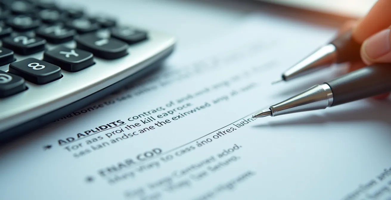 Documents de contrat de déménagement avec calculatrice et stylo sur bureau