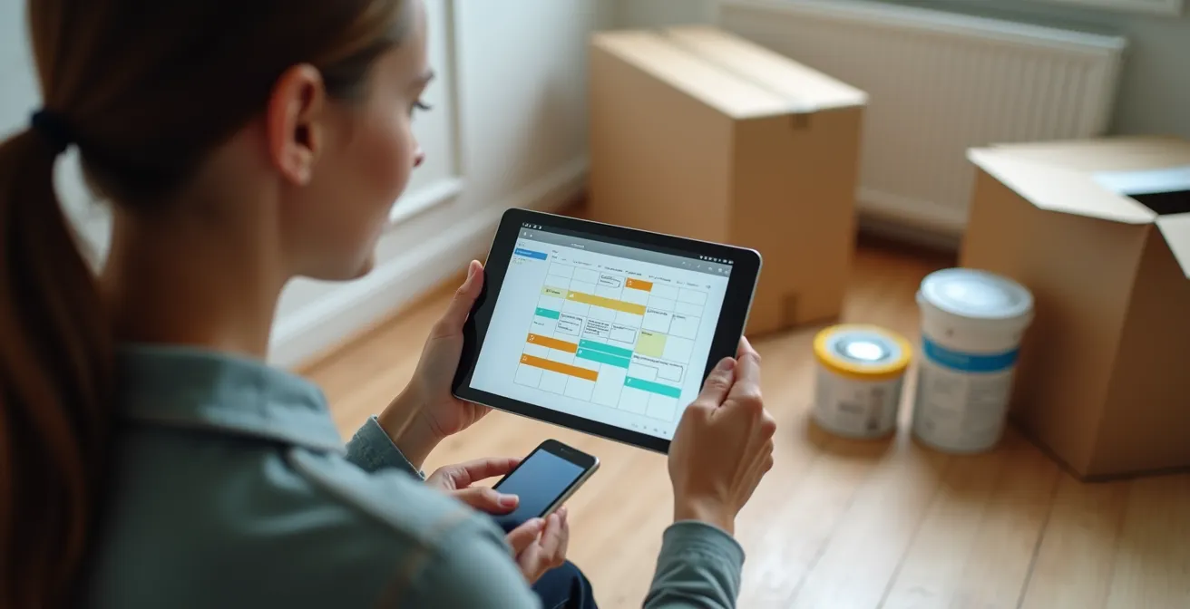 Planning de coordination visuel avec zones tampons entre les différents intervenants