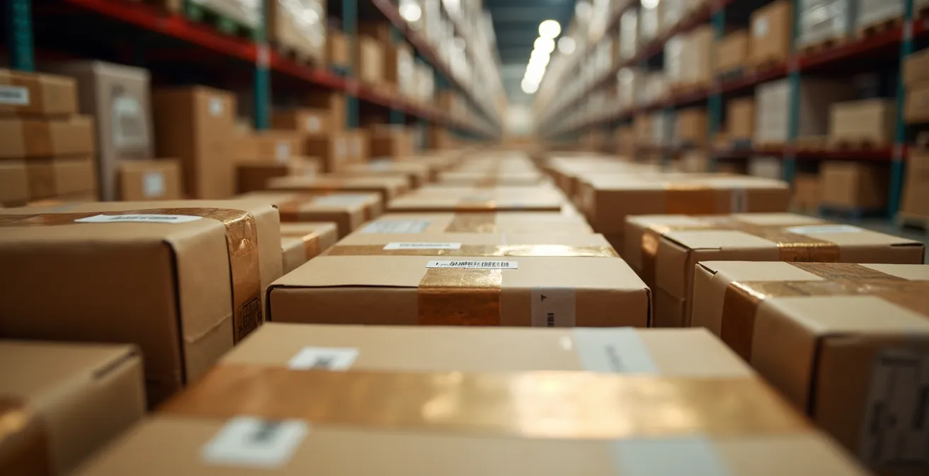 Centre de tri avec vélos cargo et colis en préparation pour les Fêtes