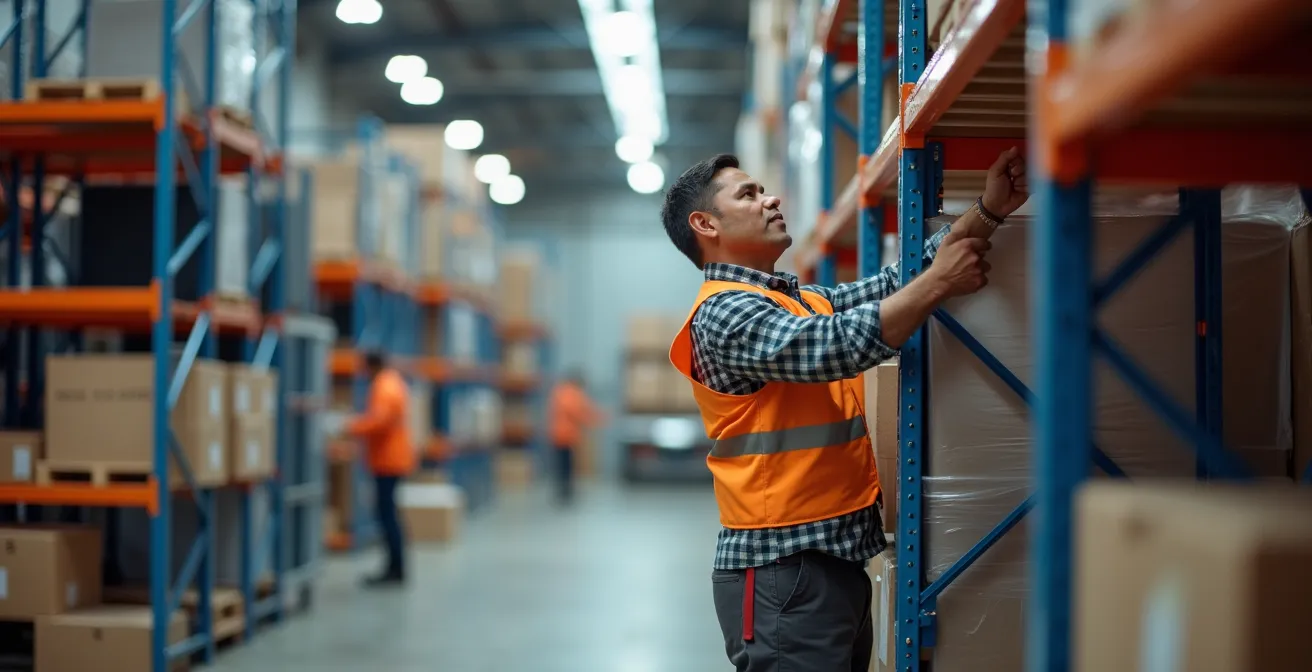 Entrepôt avec cloisons mobiles montrant différentes configurations d'espace selon les saisons