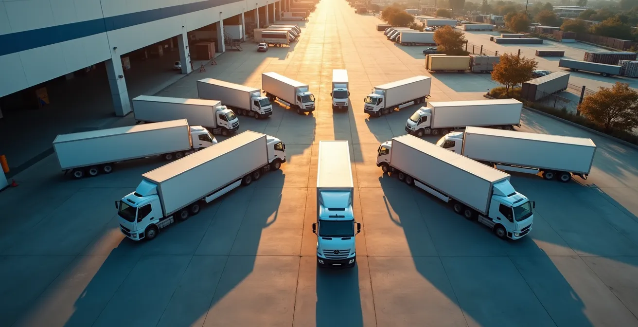 Vue aérienne d'un centre de distribution moderne en périphérie de Montréal