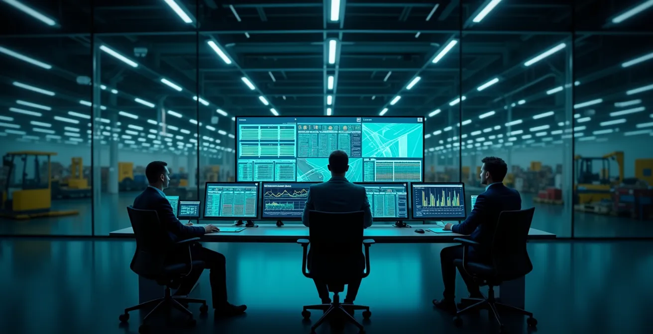 Écran de contrôle moderne affichant des graphiques de performance logistique sans texte visible